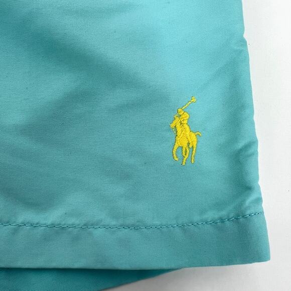 POLO Ralph Lauren Mens Swim Trunks Aqua Yellow Drawstring Mesh Lined Size S - Picture 3 of 10